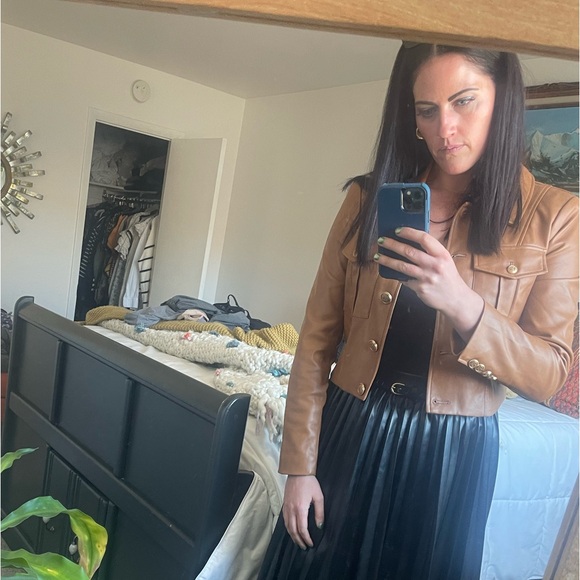 7 For All Mankind Jackets & Blazers - 7 for All Mankind Vegan Leather Jacket - Brown w/ Gold Buttons - Women’s Size M